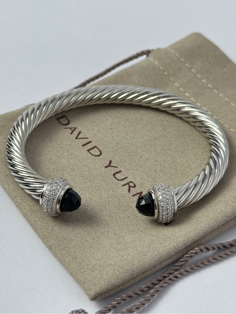 David Yurman Classic Cable Wrap Bracelet with Black Onyx and Diamond Pave Size L